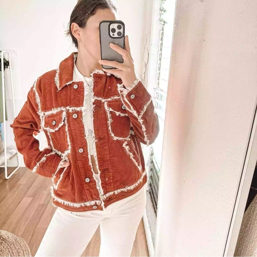Free People NWT Heartland Workwear Corduroy Jacket in Rust Brown size Small